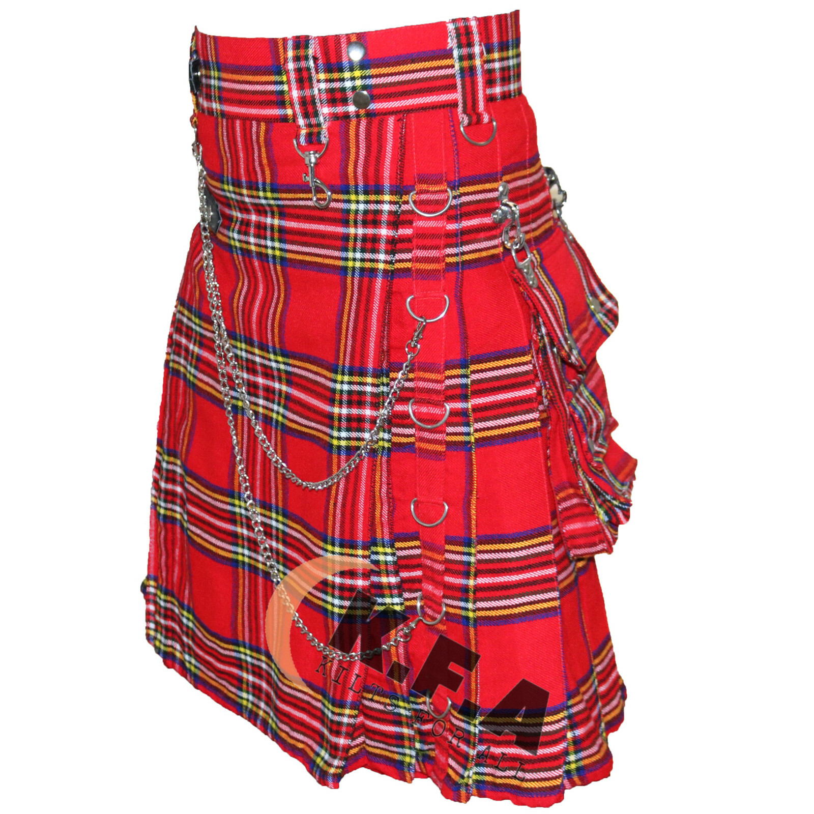 Royal Stewart Stud Utility Kilt With Detachable Pockets & Chain (US Seller)