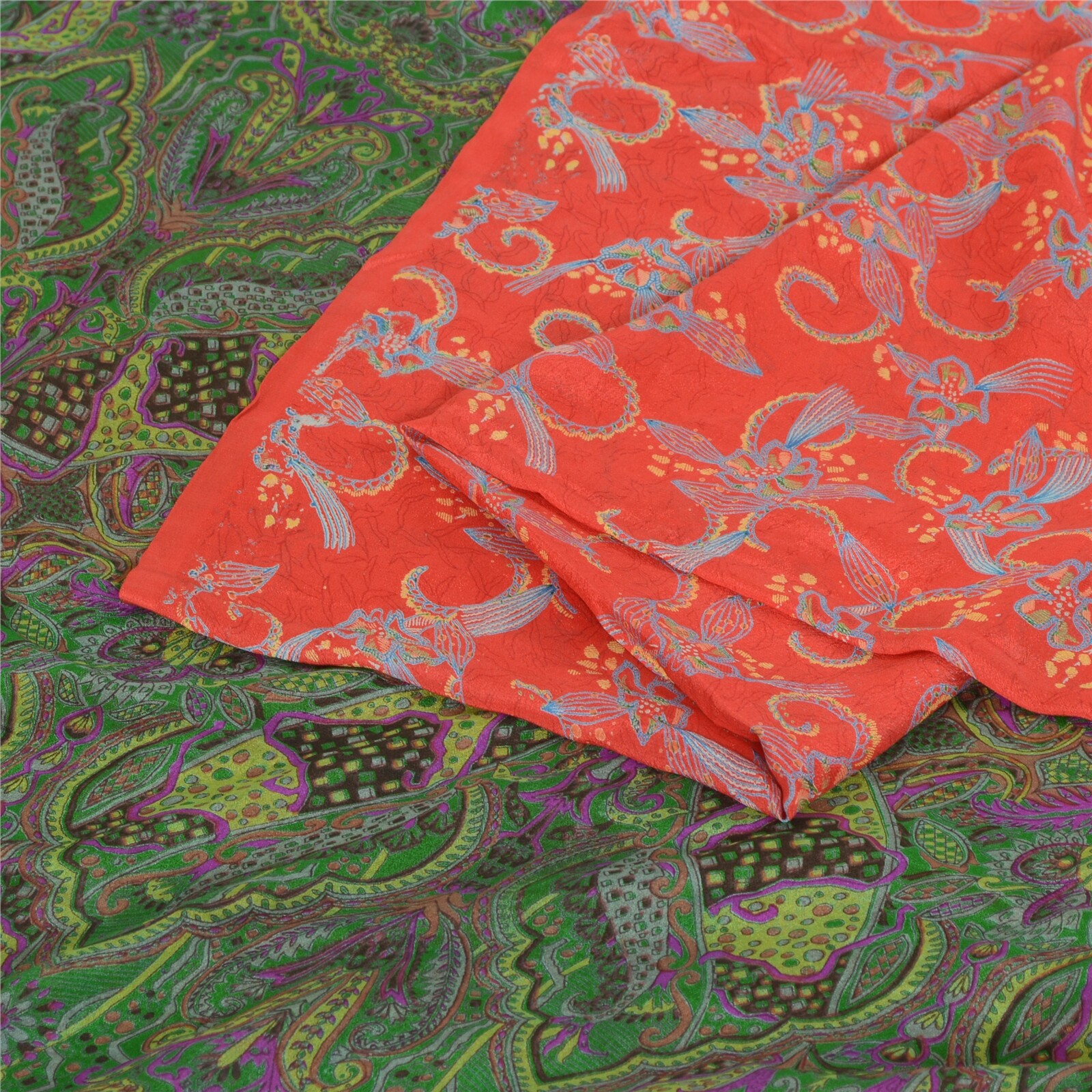 Sanskriti Vintage Sarees 6Yd Quilting Felting Craft Fabric Pure Silk Print Sari