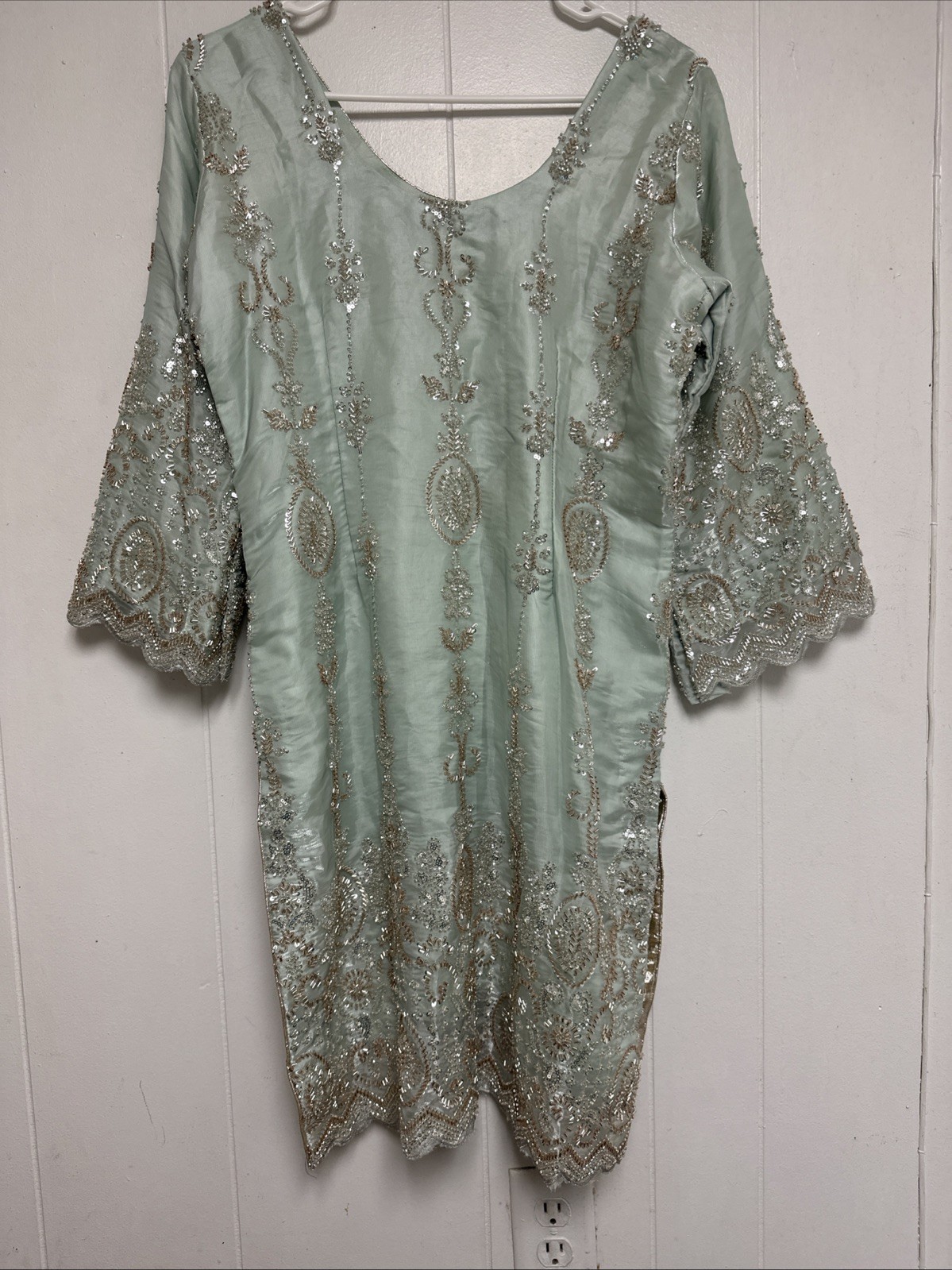 Women’s Heavy Embellished Mint Kurta 3/4 Sleeve Size S & Cream Anarkali Set