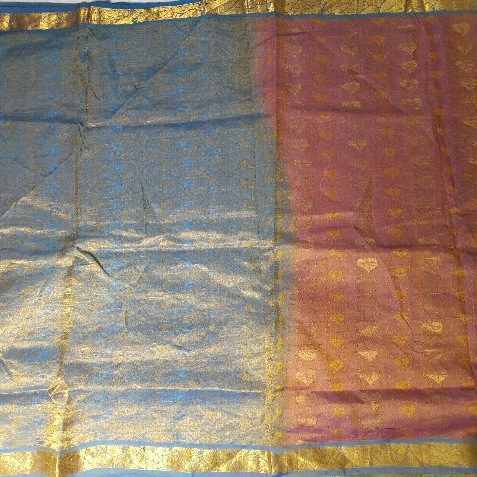 Namaste Vintage 100% Pure Satin Silk Sarees Full Zari Work Wedding Sari Fabric