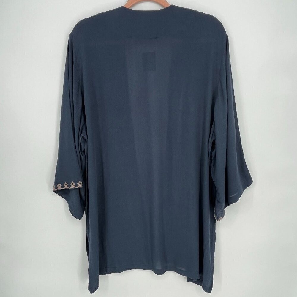J.JILL EMBROIDERED CRINKLED KIMONO IN BLUE SMOKE LAGENLOOK MULTI NWT