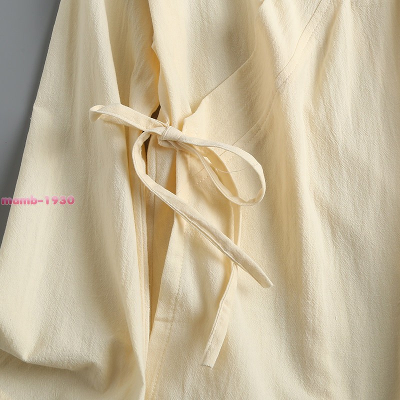 Chinese Style Womens Cotton Flared Long Sleeve Hanfu Cross Collar Tie Daily Wear