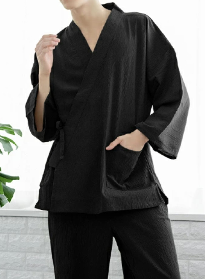 Japanese SAMUE Men’s Traditional work Wear YORYU Cotton Kimono Black from JAPAN