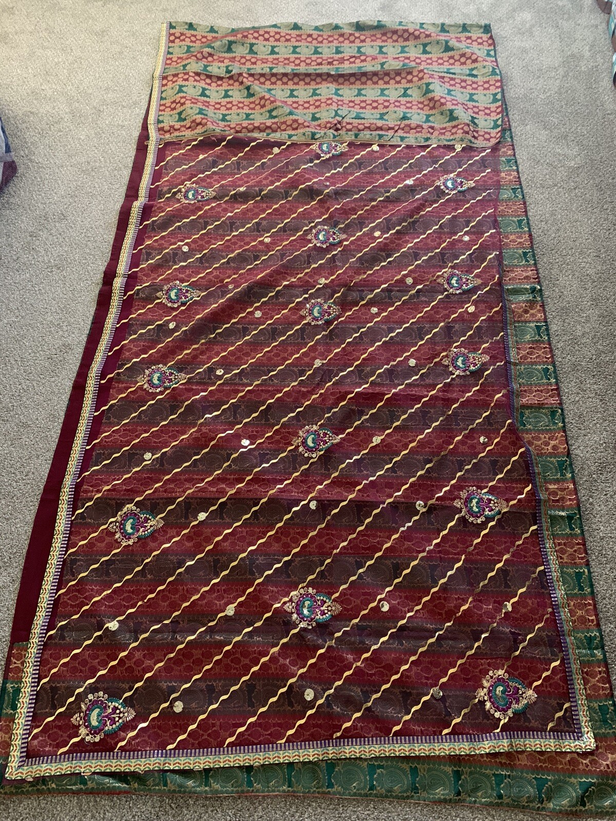 Maroon/Red/Green Net/Half Saree Designer Art silk saree w/stitched blouse/Fall