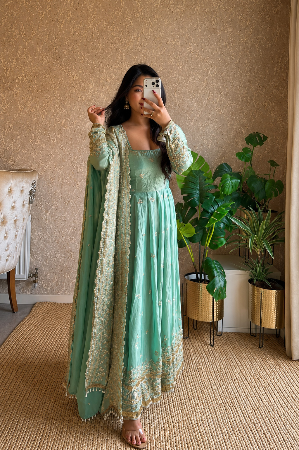 Fendy Silk Ready Made Anarkali Suit Heavy Embroidery Salwar Kameez Dupatta Party