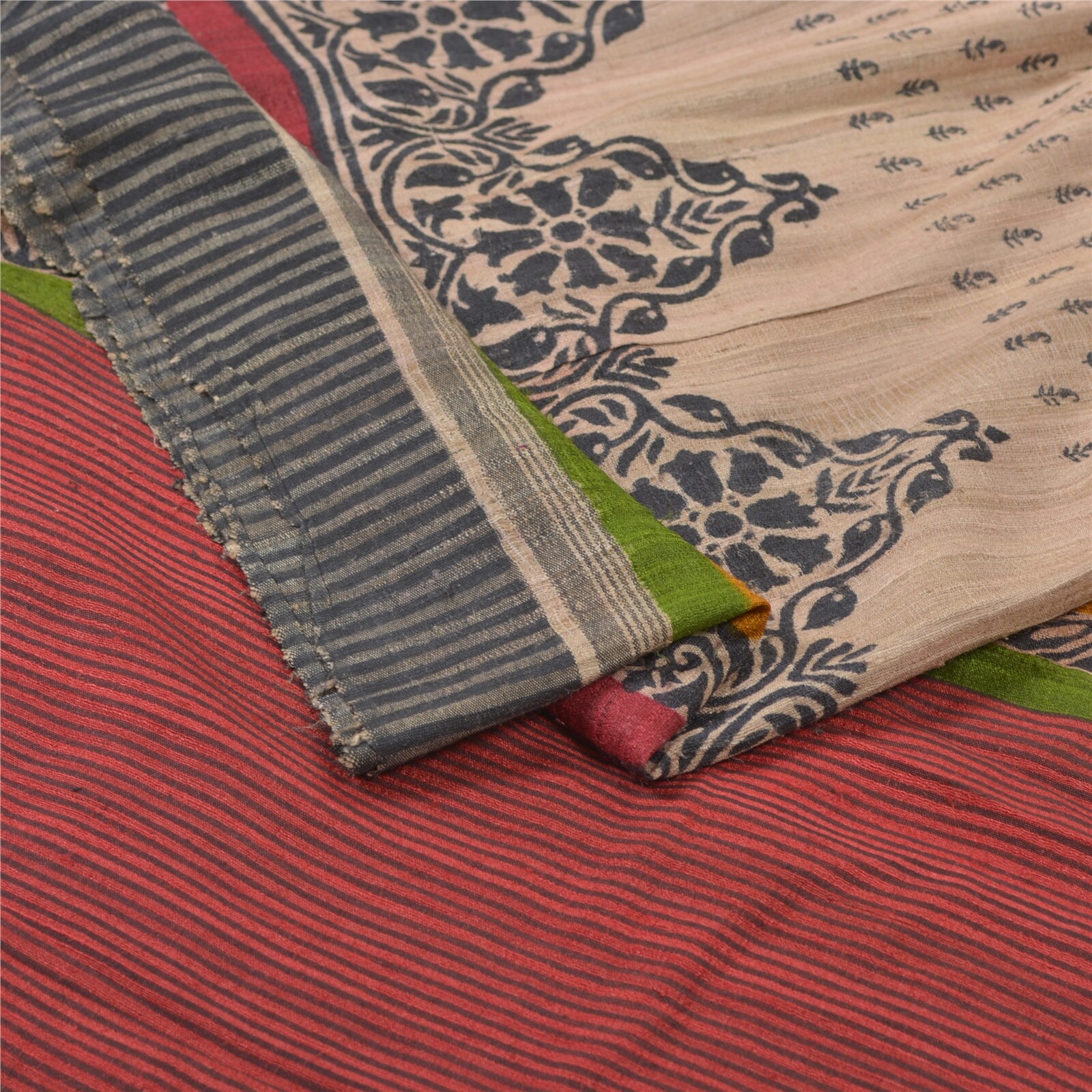 Sanskriti Vintage Brown Pure Handloom Sari Hand Block Print 5+Yd Sarees Fabric