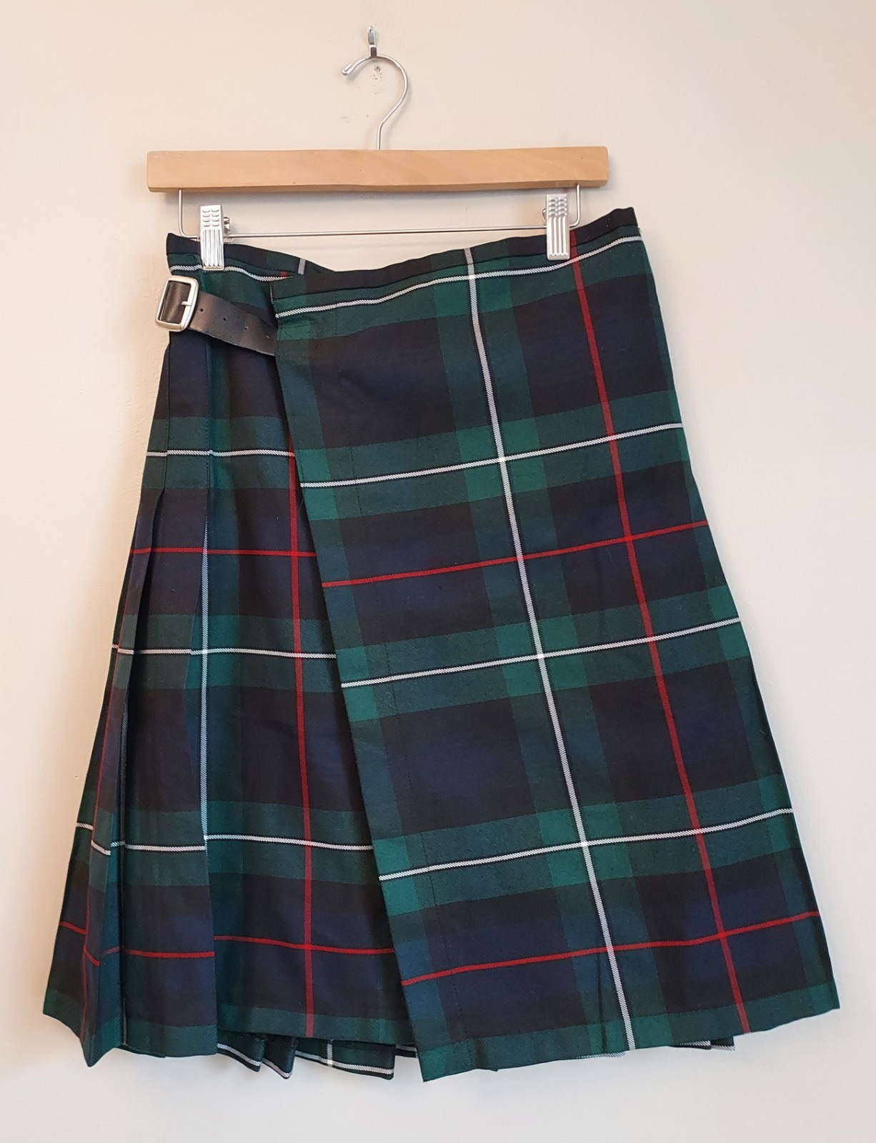 The Kilt Tartan Green Plaid Adjustable Size 28 30 Skirt Scotland