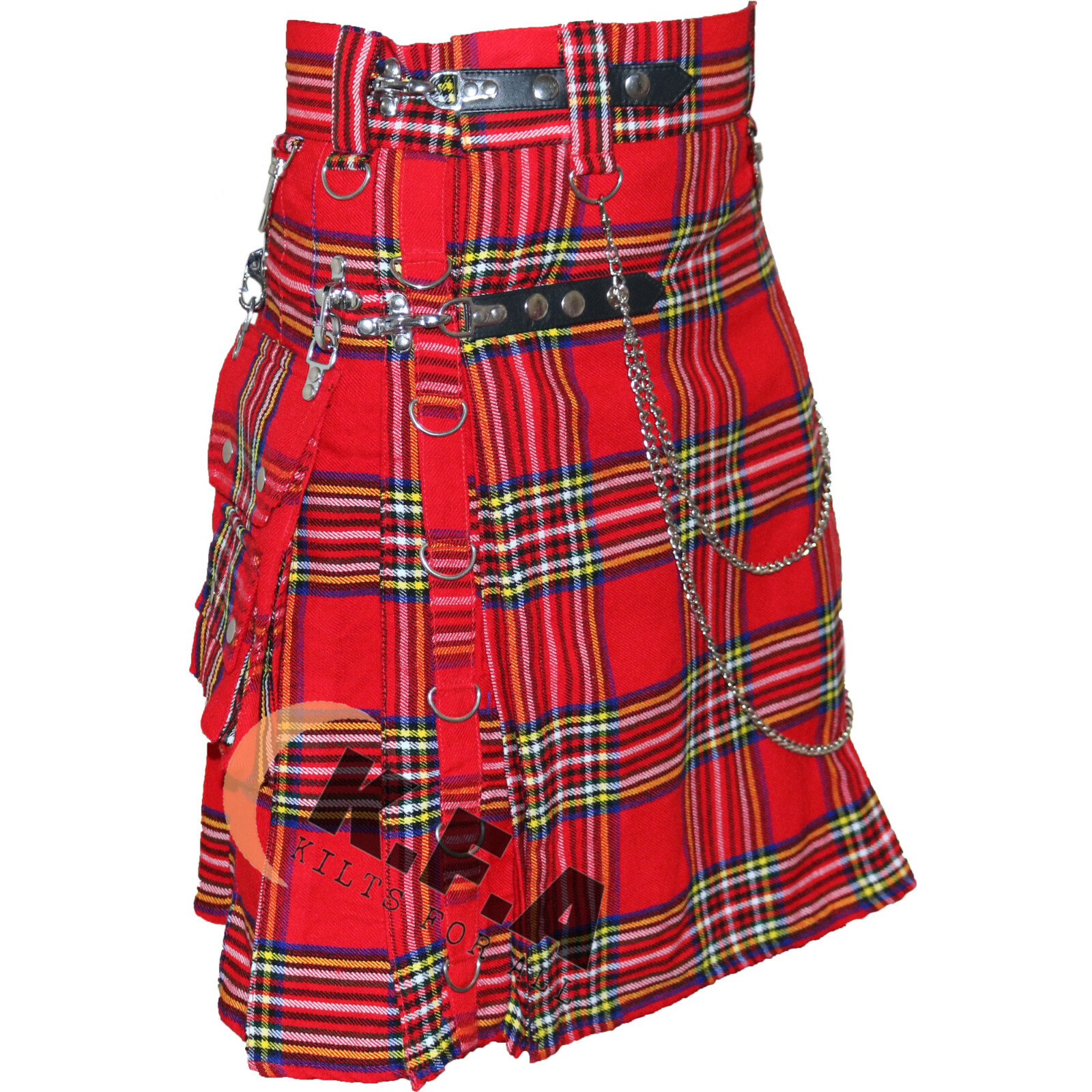 Royal Stewart Stud Utility Kilt With Detachable Pockets & Chain (US Seller)