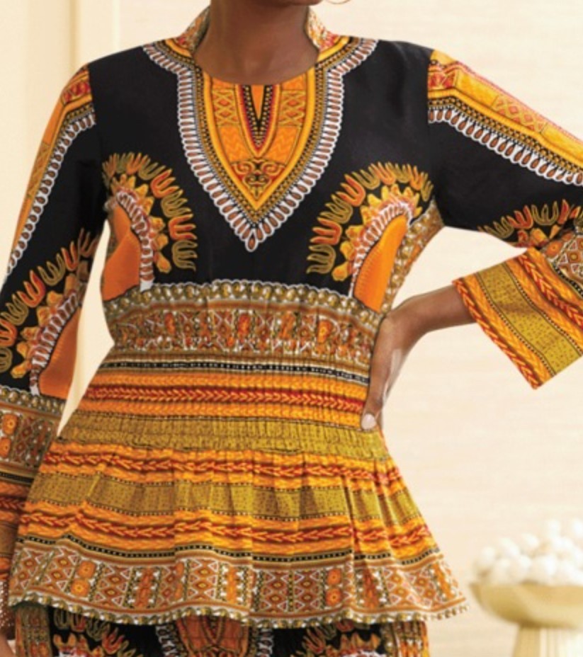 Size 18W PLUS Ashro Black Orange African American Pride Emika Skirt Suit Set