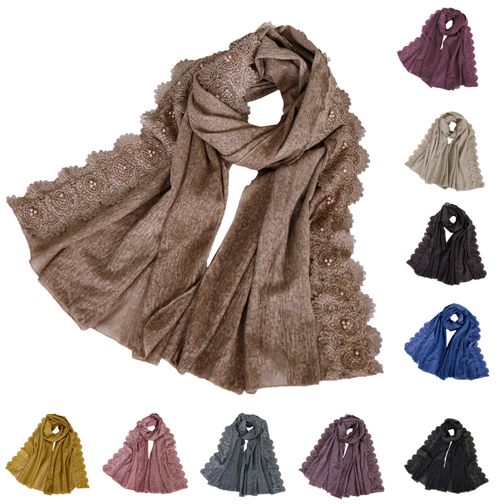 Women Muslim Hijab Plain Beads Long Scarf Shawl Wrap Islamic Scarves Head Covers