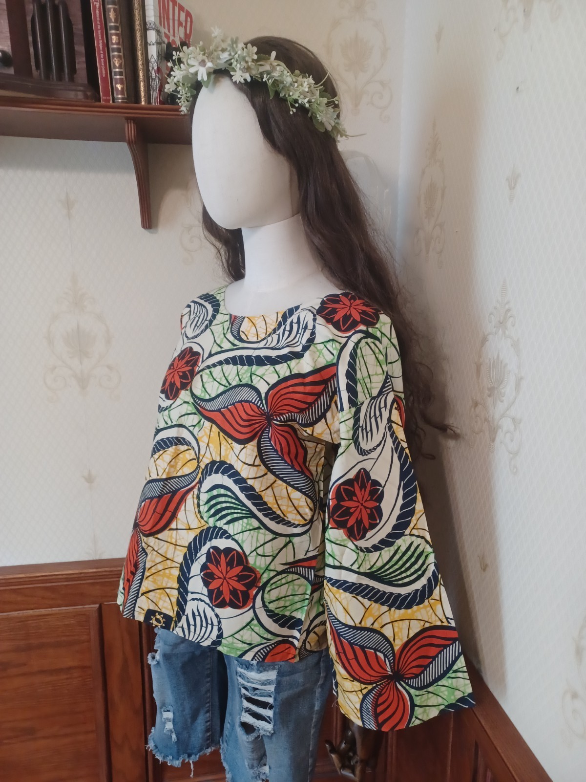 Vintage Handmade ABC Wax English Made Traditional African Ankara Print Blouse
