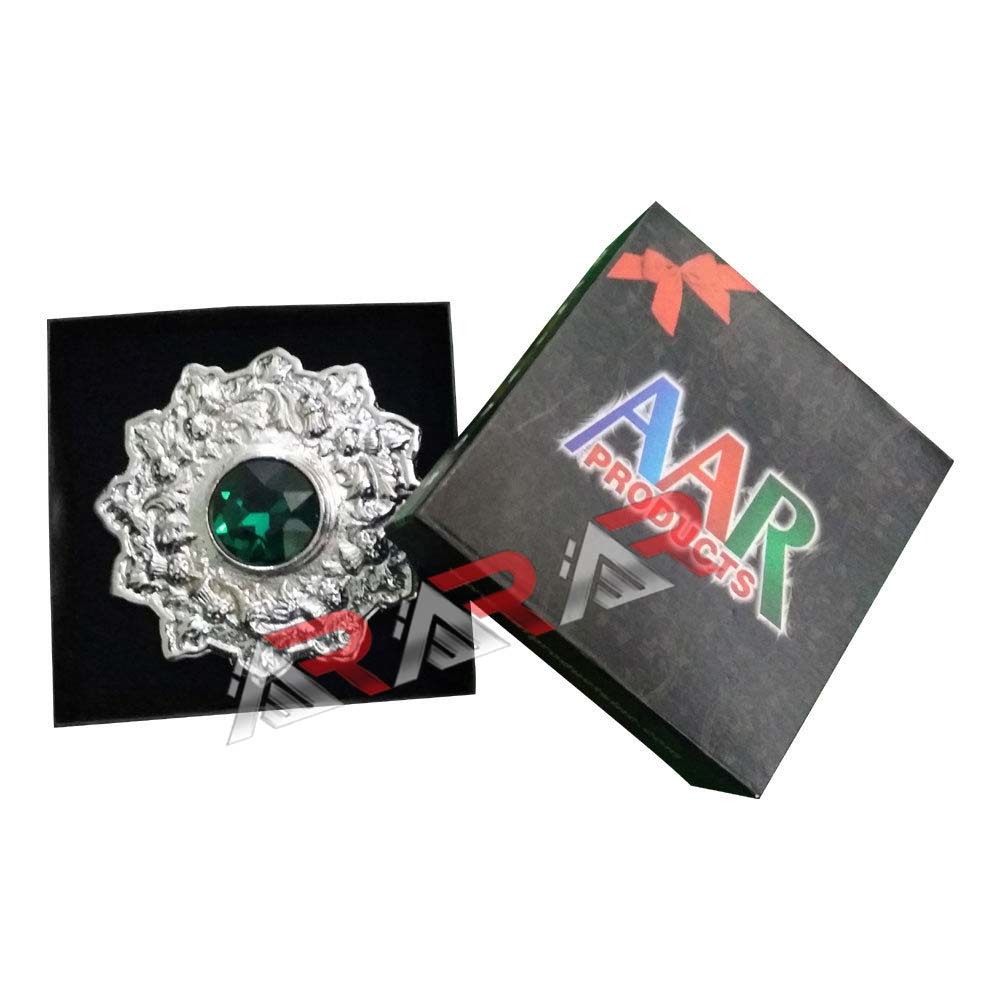 Scottish Kilt Brooch Fly Plaid Highland Thistle Emblem Sea Green Stone 4″ AAR