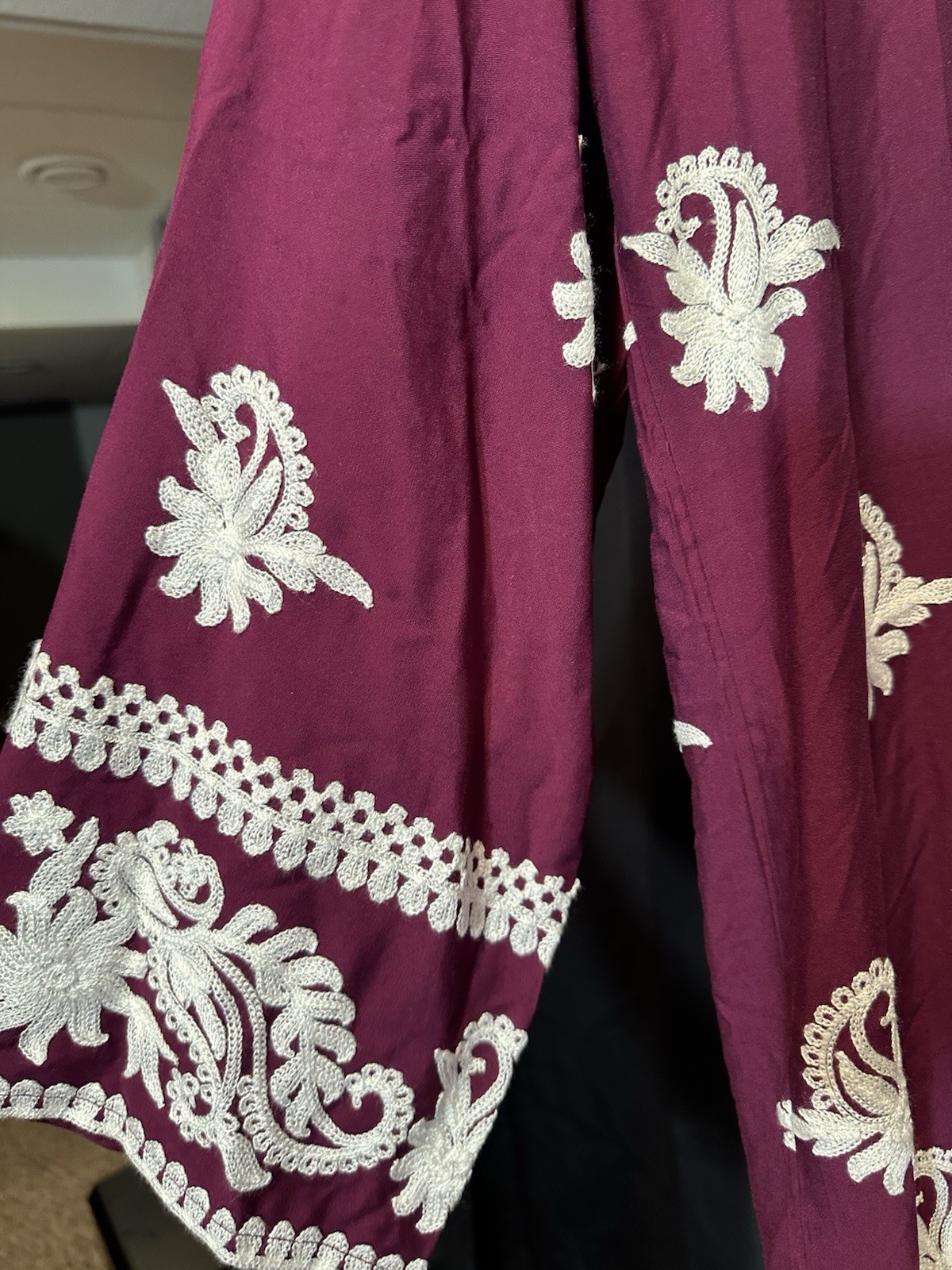Beautiful soft linen Front & back emb-3 pc suit-emb plazo, laced dupatta-$44