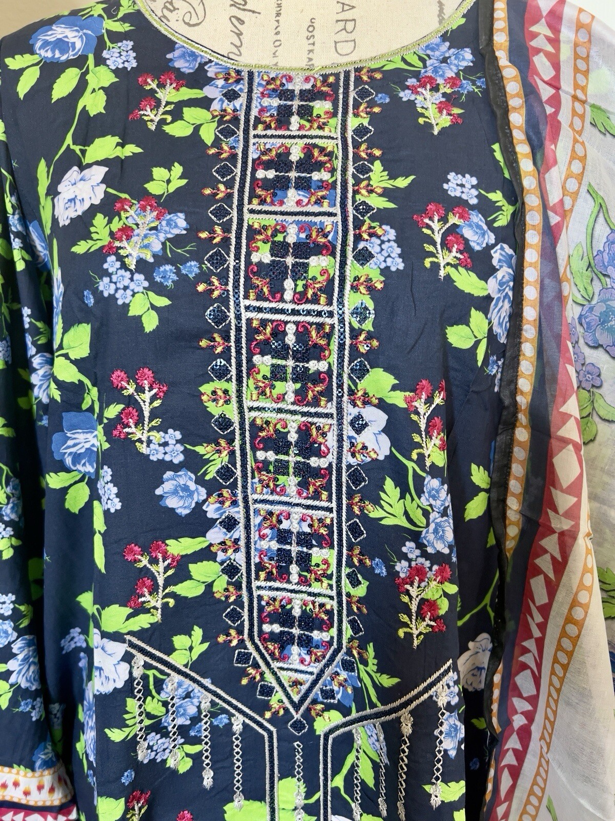 Large Size 42 LAWN 3pc Shalwar Kameez Stitched Embroidered Suit Pakistani Indian
