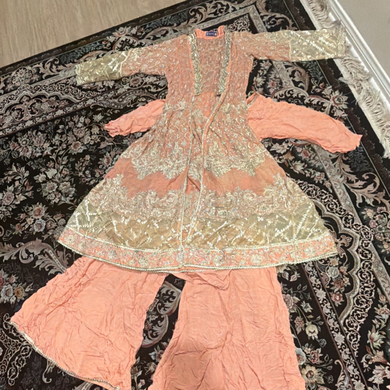 Peach Sharara Salwar Kameez Net Cotton Embroidered Women’s Set