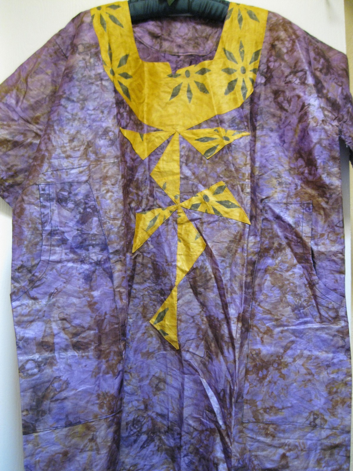 AFRICA, HAND DYED PURPLE/BLACK GARMENT W/ ORANGE TRIM, NEW, SZ.L.