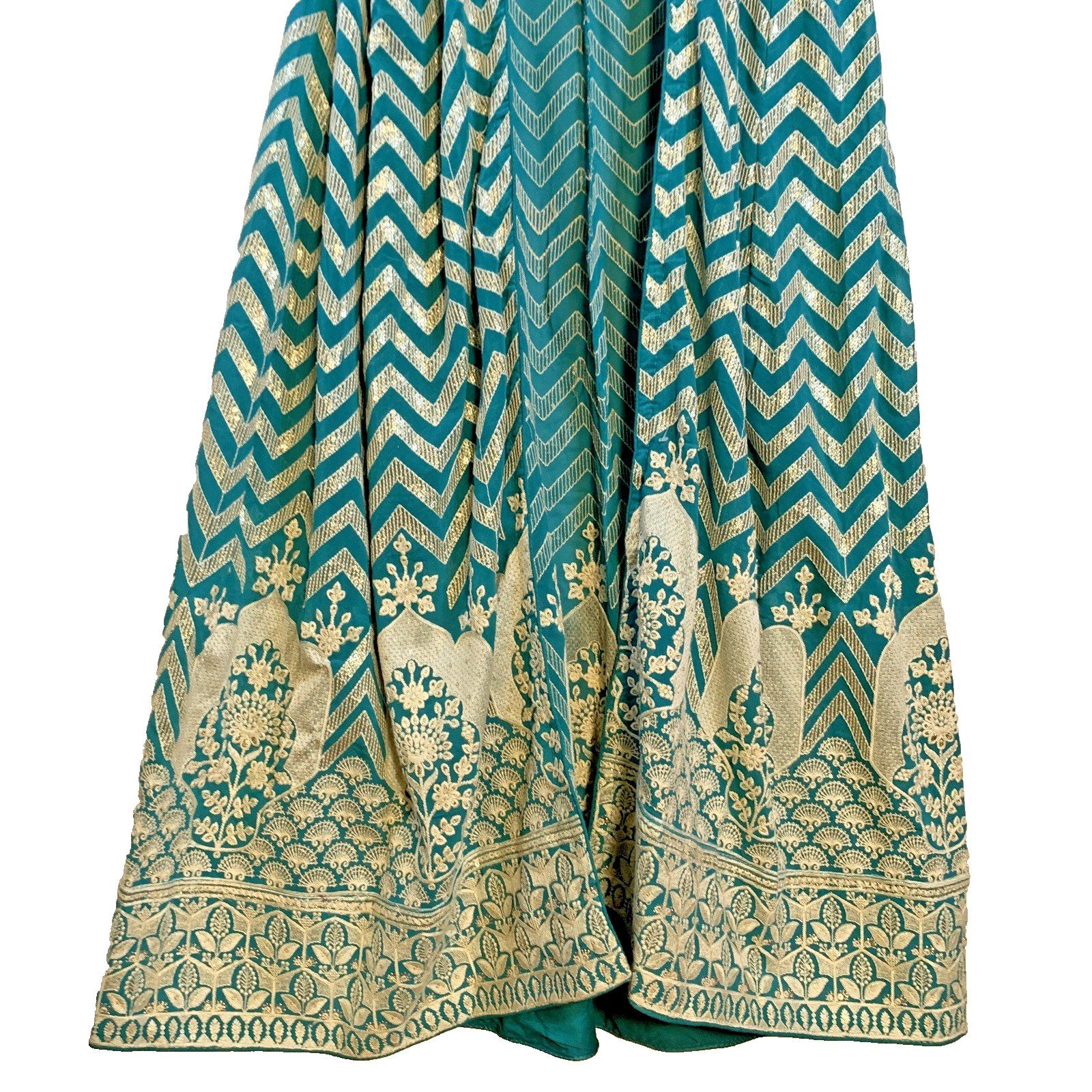 Indian size Small Teal Silver Embroidered Duster Coat Maxi Jacket Chevron Boho