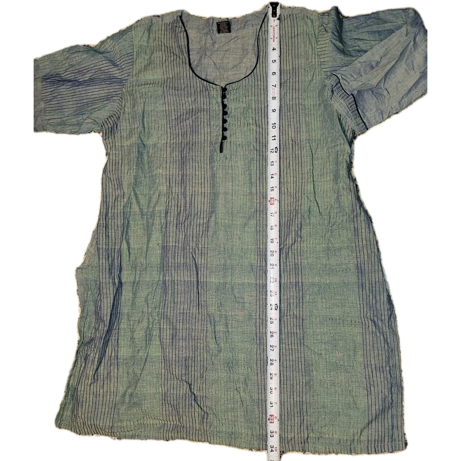 Ray-ethnic Blue Green Striped Womens’s XXL Kurta Traditional Button Front Tunic