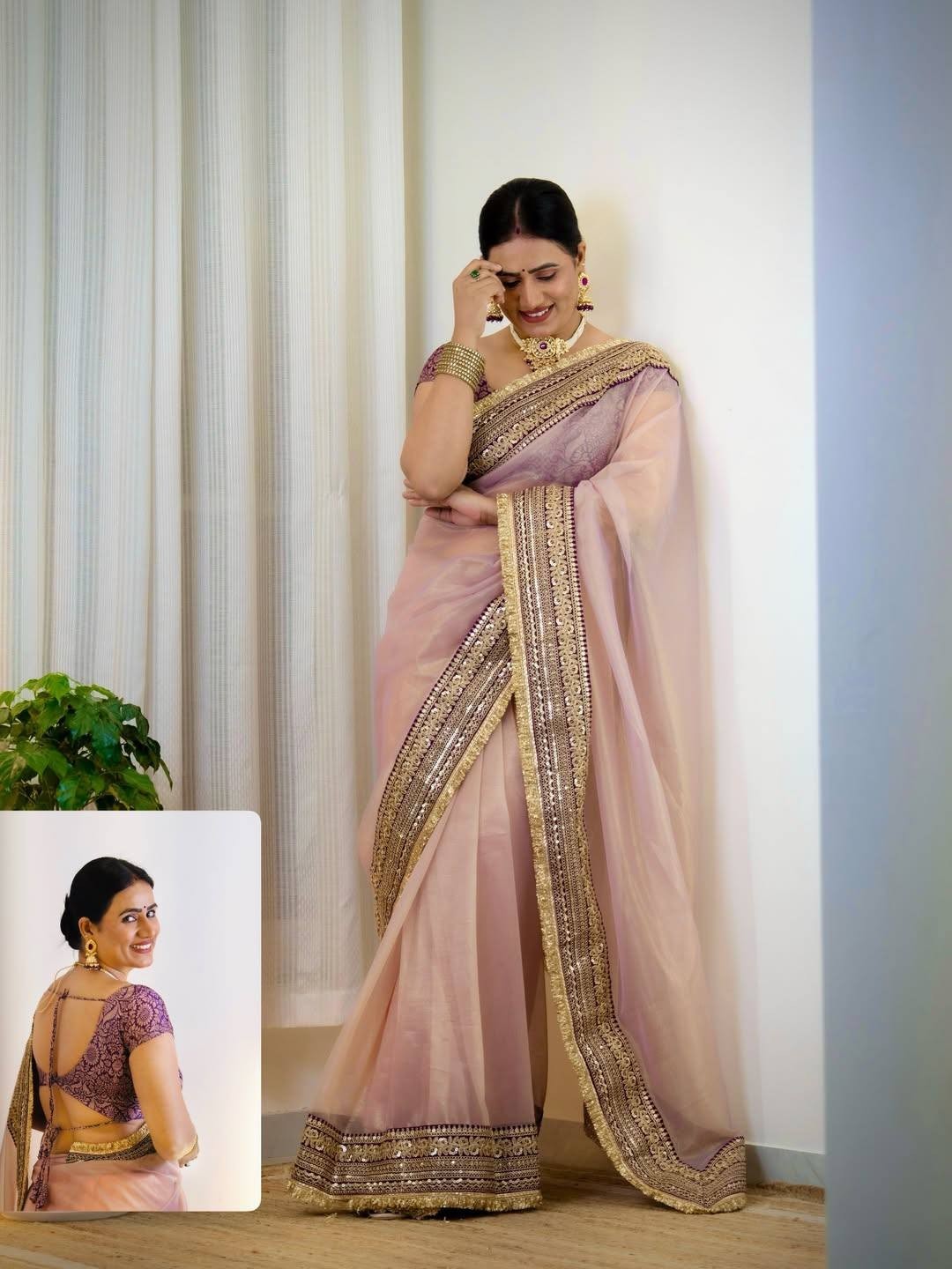 Designer Bollywood Soft Twill Net Saree Sequin Embroidery Party Wedding Sari