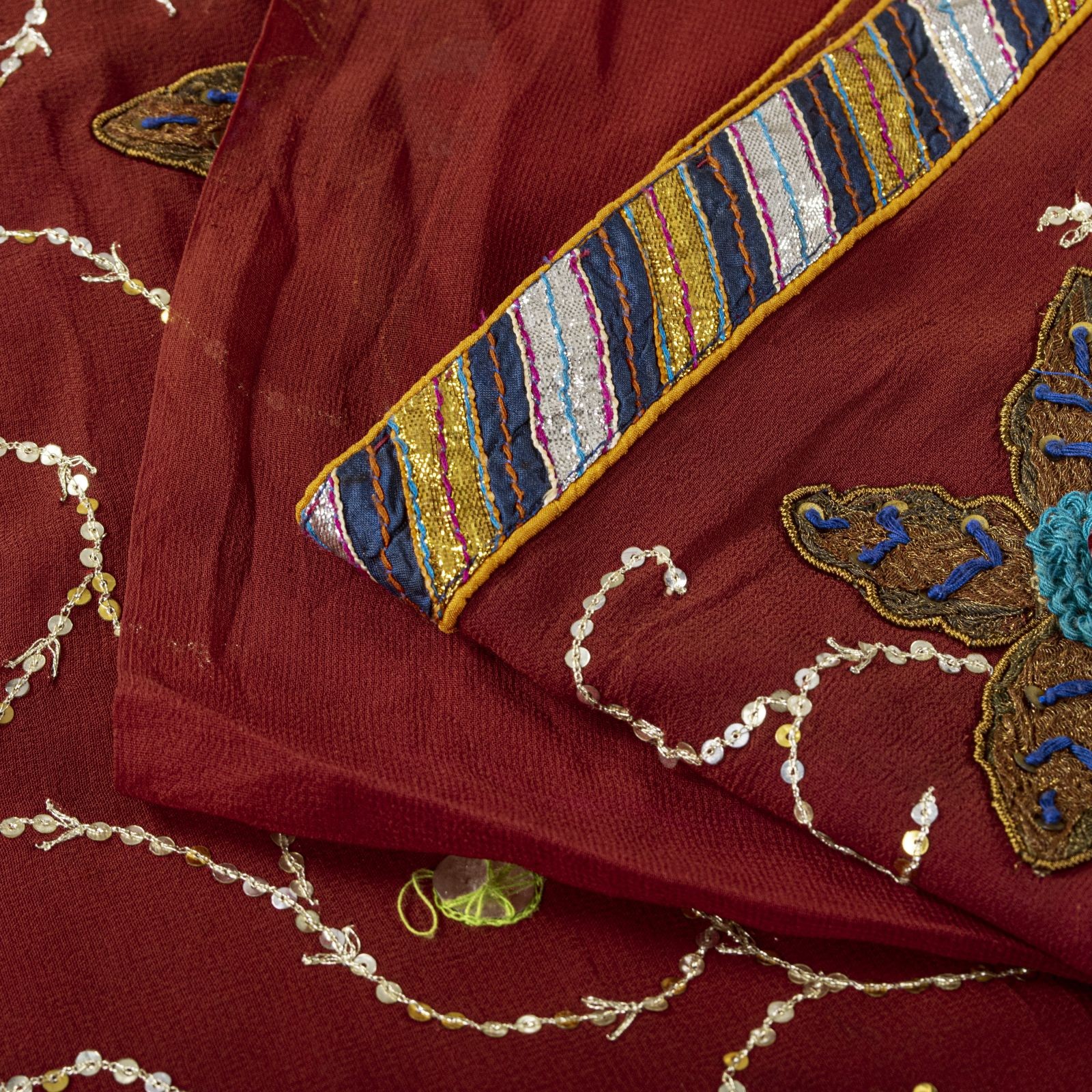 Sanskriti Vintage Saree Brown Pure Georgette Hand Embroidered Gota Patti 5Ydsari