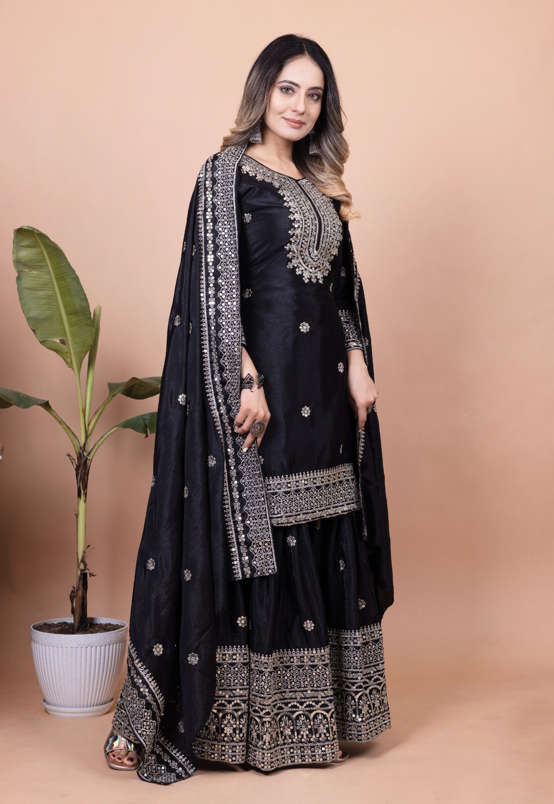 TRADITIONAL HEAVY REDAY TO WEAR TOP SHARARA WITH NET DUPATTA FOR INDIAN PARTY