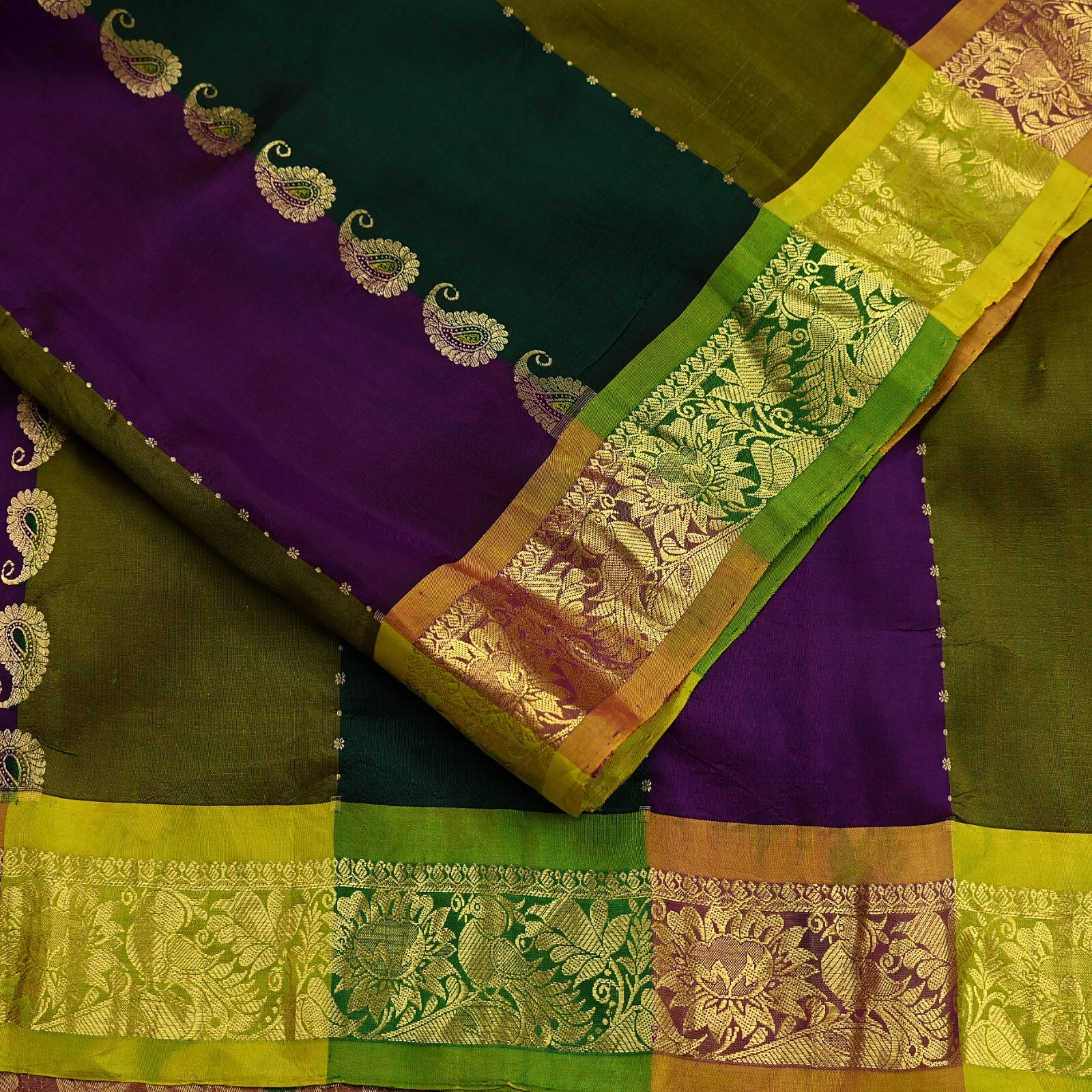 Vintage Heavy Sari Multi Kanjivaram Saree Pure Silk Ethnic Zari 5Yd Craft Fabric
