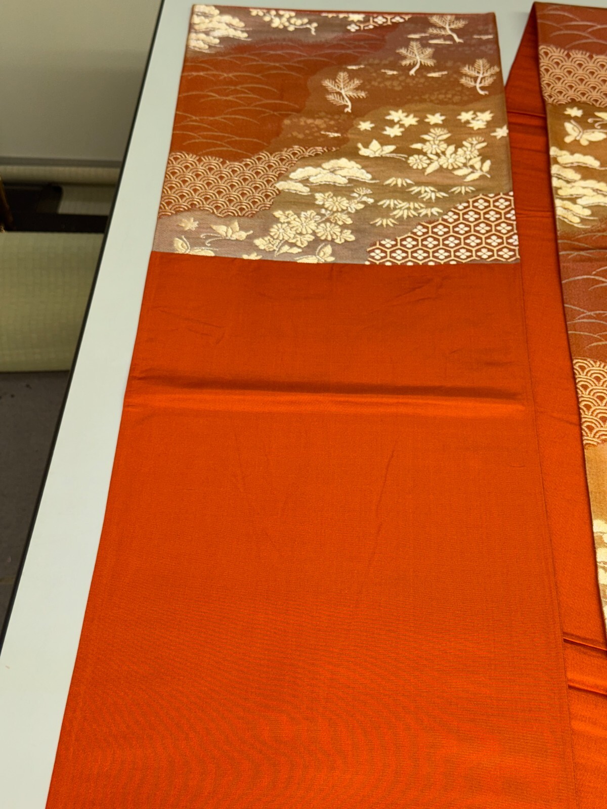 Japanese Vintage Kimono Fukuro Obi silk brown expensive embroidery 167.7×12.2in