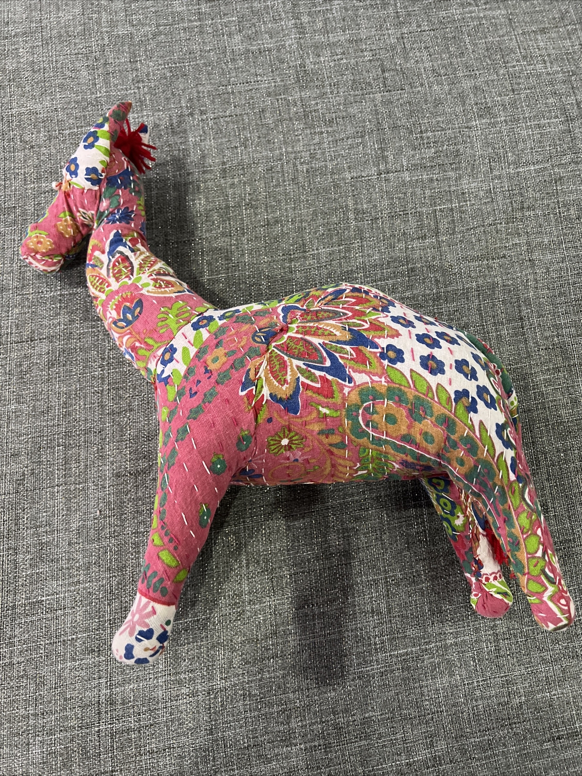 Indian Made India plush decorative giraffe stitched colorful printed sari fabric