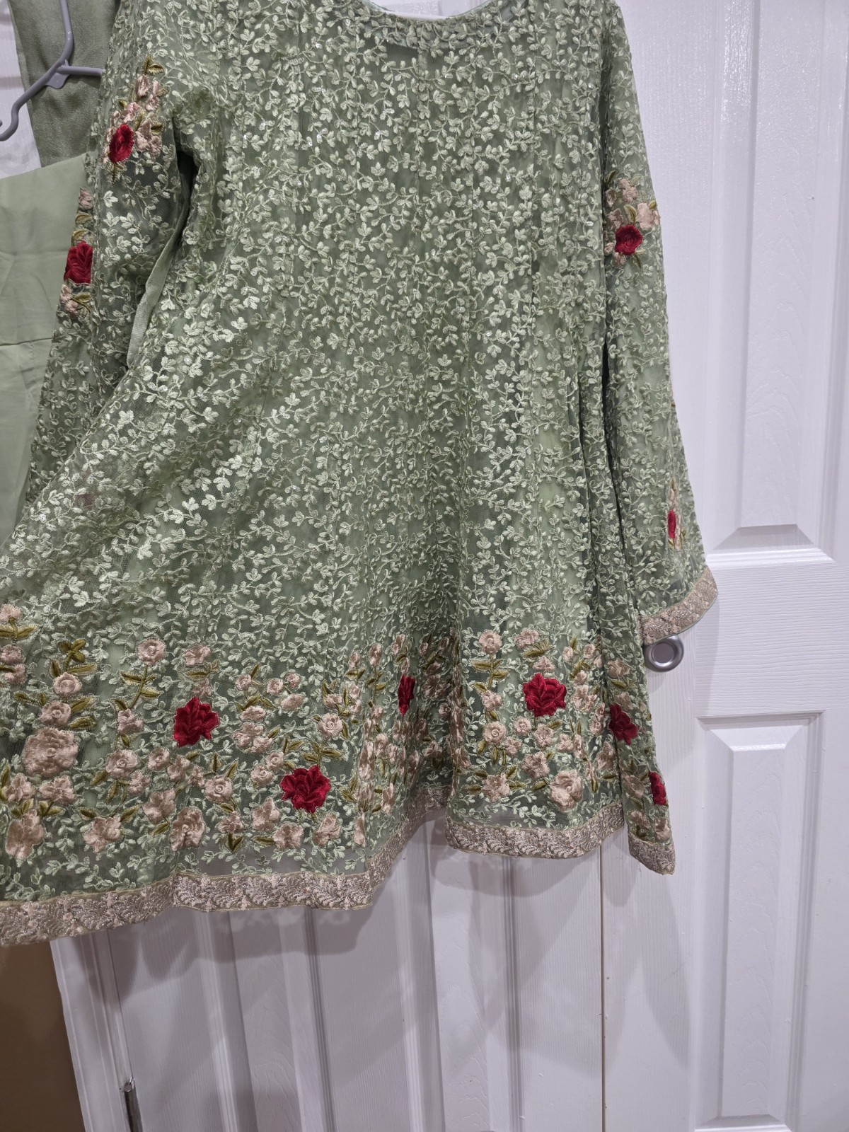 Pakistani 3Pc Embroidered Net Suit Green Gharara Kameez Wedding Party Size M