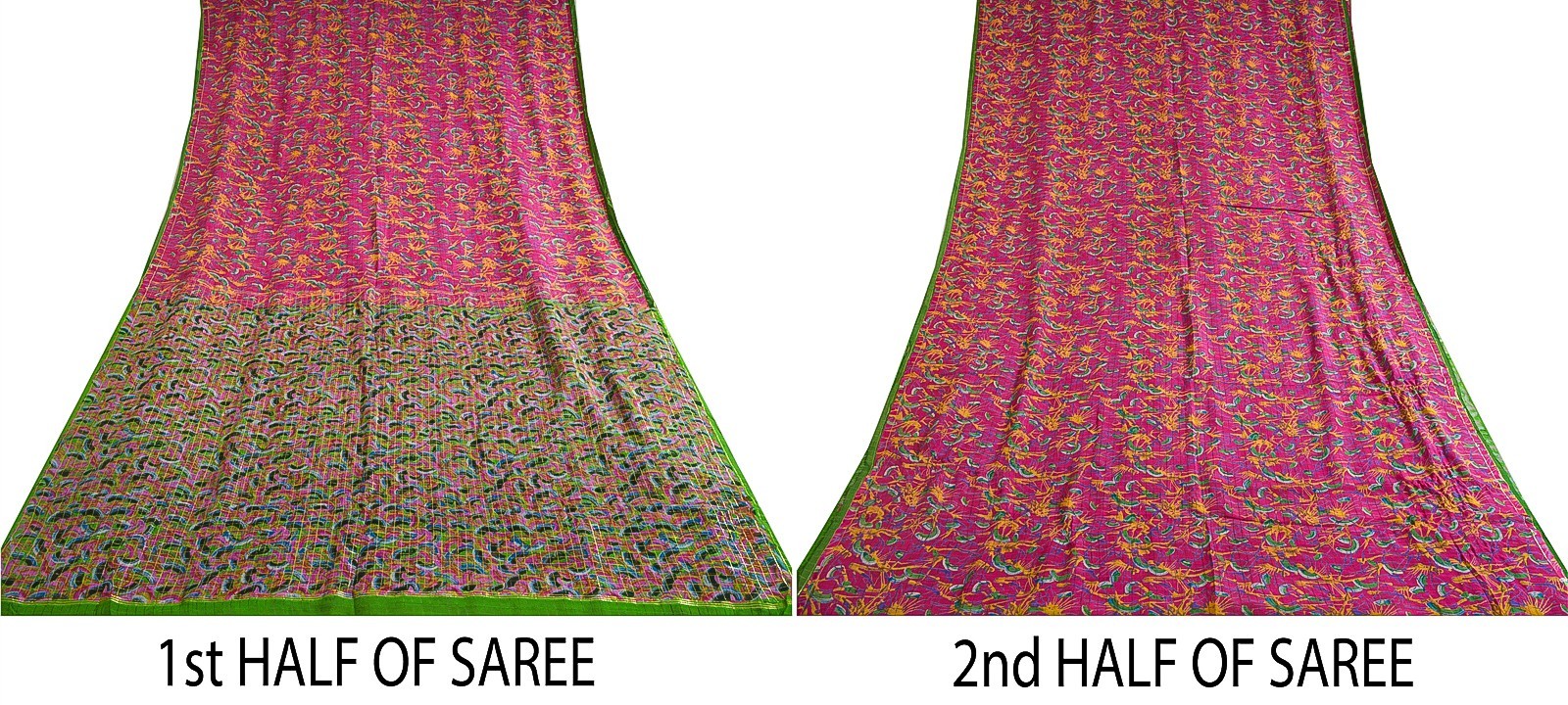Sanskriti Vintage Sarees Indian Pink Pure Silk Printed Woven Sari Craft Fabric