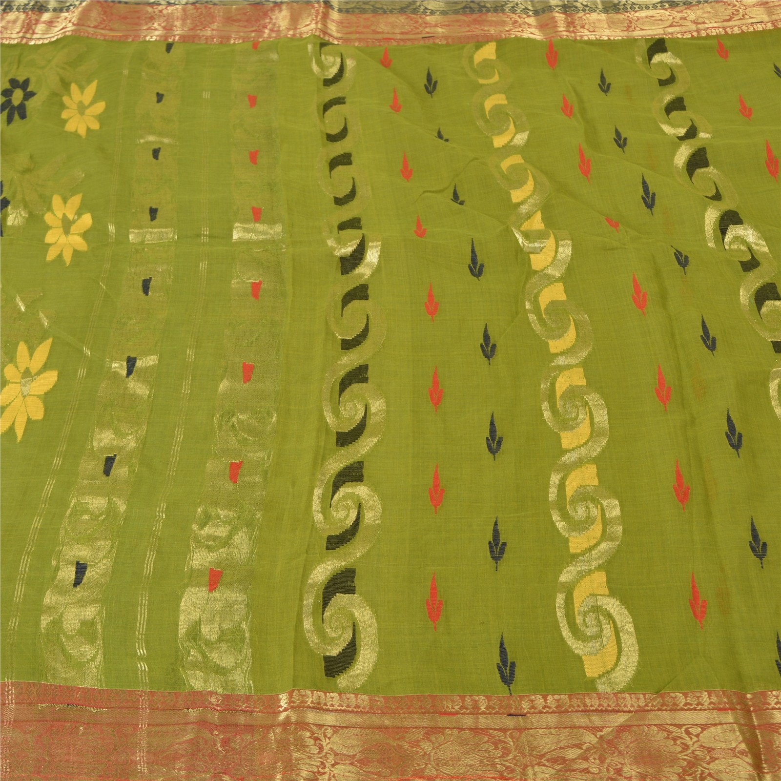 Sanskriti Vintage Green Sarees Pure Cotton Zariwoven Brocadebanarasi Sari Fabric