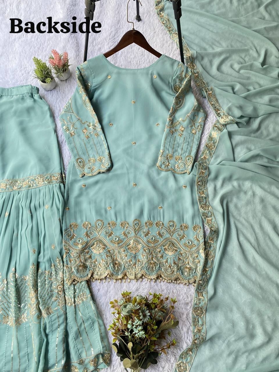 Latest Designer Georgette Kurta Palazzo With Dupatta For Wedding Wear