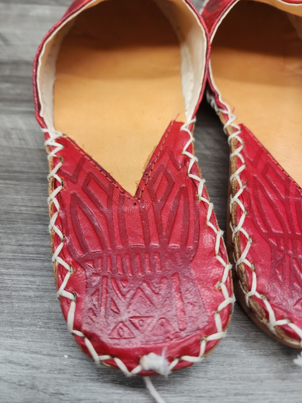 New Red Leather Slip On Slippers Middle Eastern Etched Leather