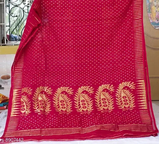 Women’s Cotton Silk Handloom Dhakai Jamdani Saree (Maroon)