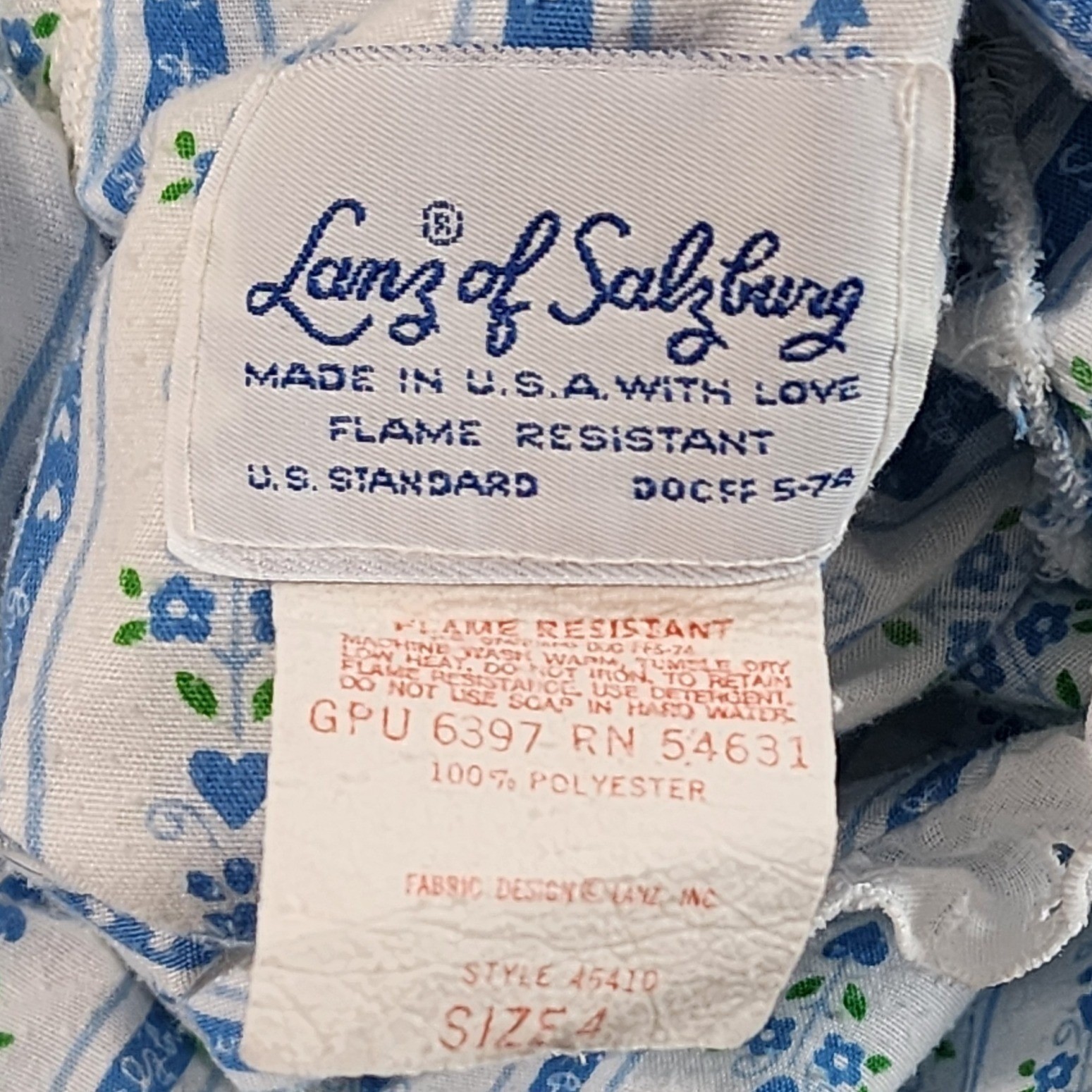 Vintage Lanz of Salzburg night gown Girls 4 blue floral Stripe long sleeve EUC