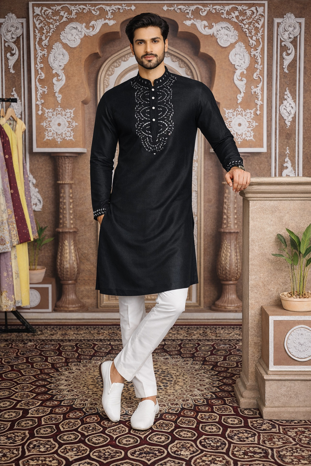 Men Kurta Set Pakistani Kurta Pyjama Indian Suits Sherwani Wedding Party Groom L