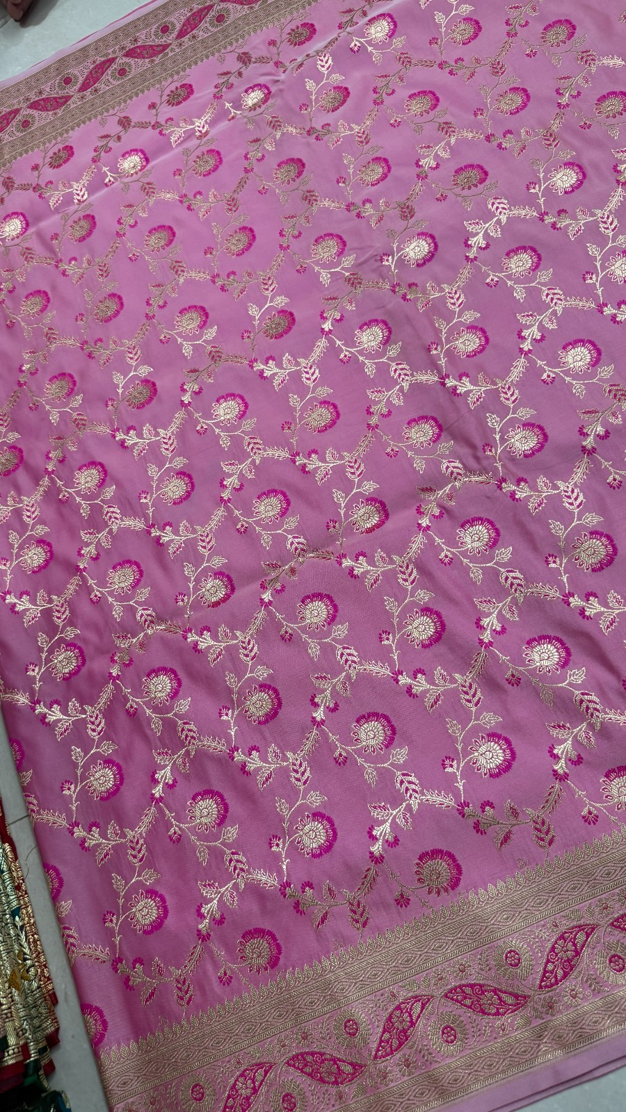 Pure Katan Silk Banarasi Saree, Fuchsia Pink Handwoven Gold Zari Wedding Saree