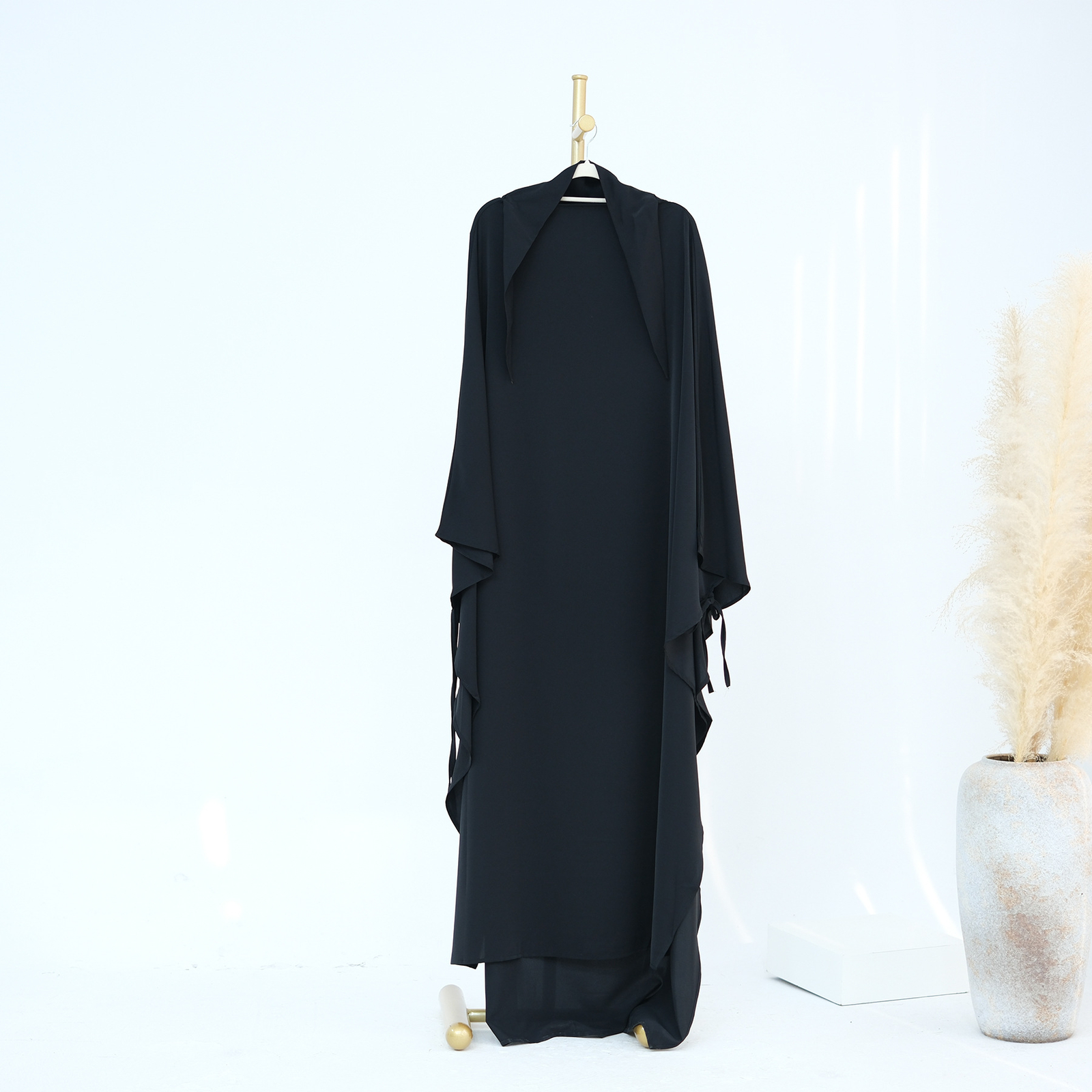 Muslim Women Solid Color Abaya Islamic Kaftan Khimar Headscarf Burqa Prayer Robe