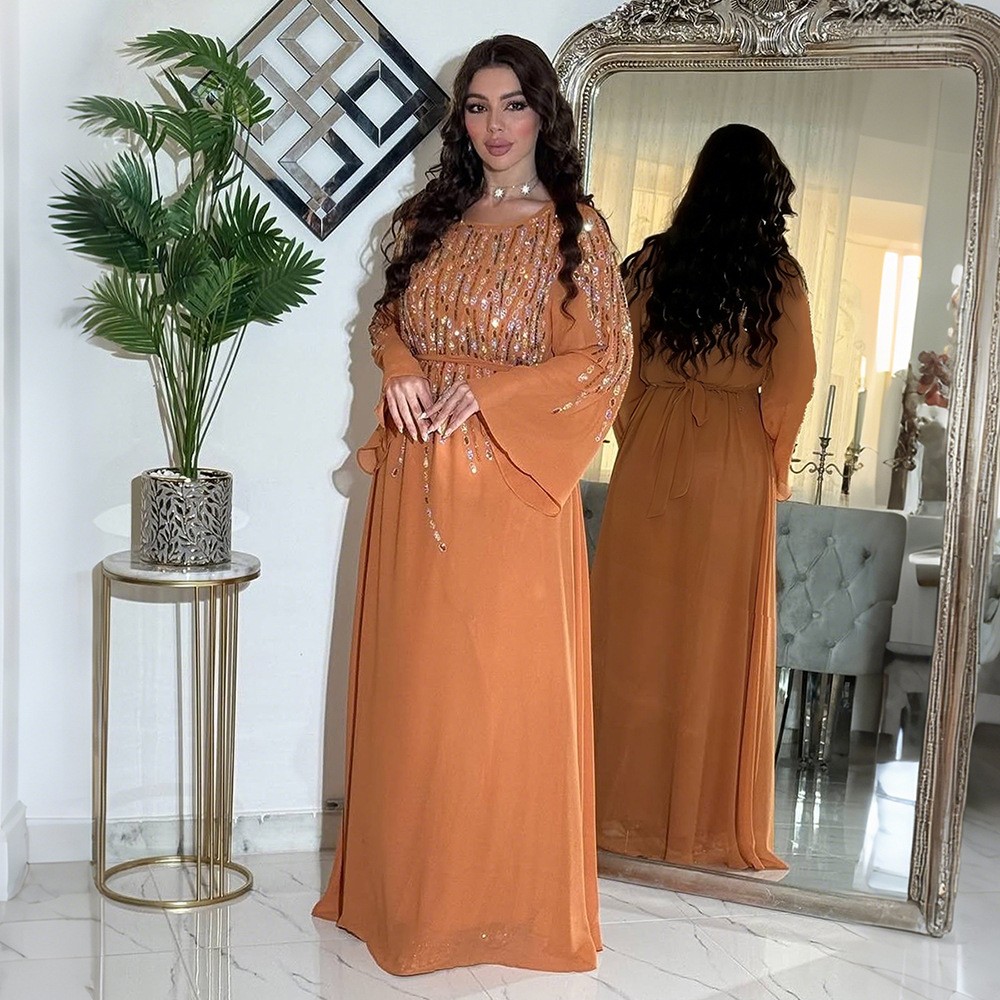 New Eid Diamonds Abaya Dubai Modest Turkey Long Dress Kaftan Caftan Islamic Gown