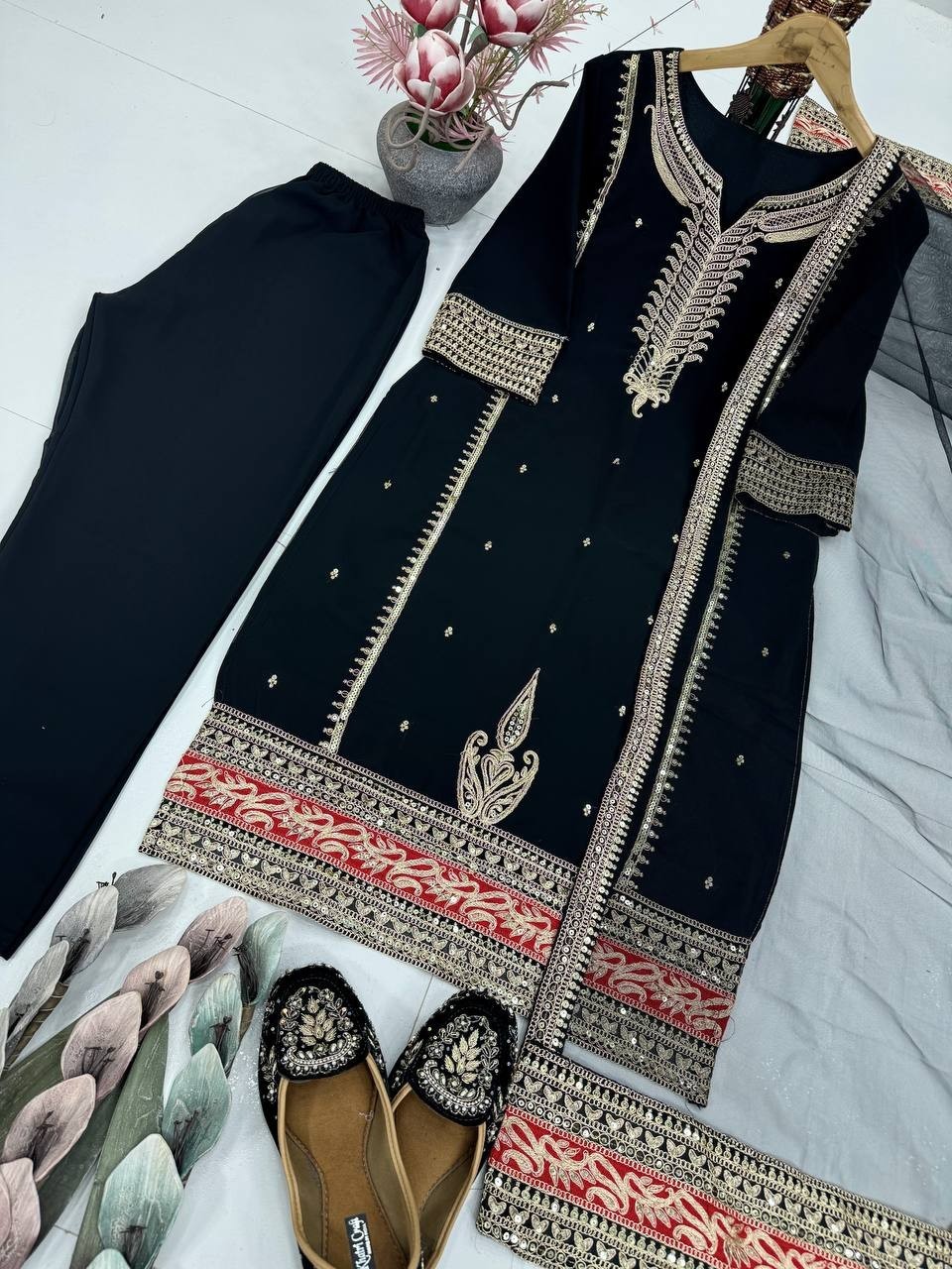 New Presenting Faux Georgette Black Salwar Kameez With Dupatta For Ethnic Wear