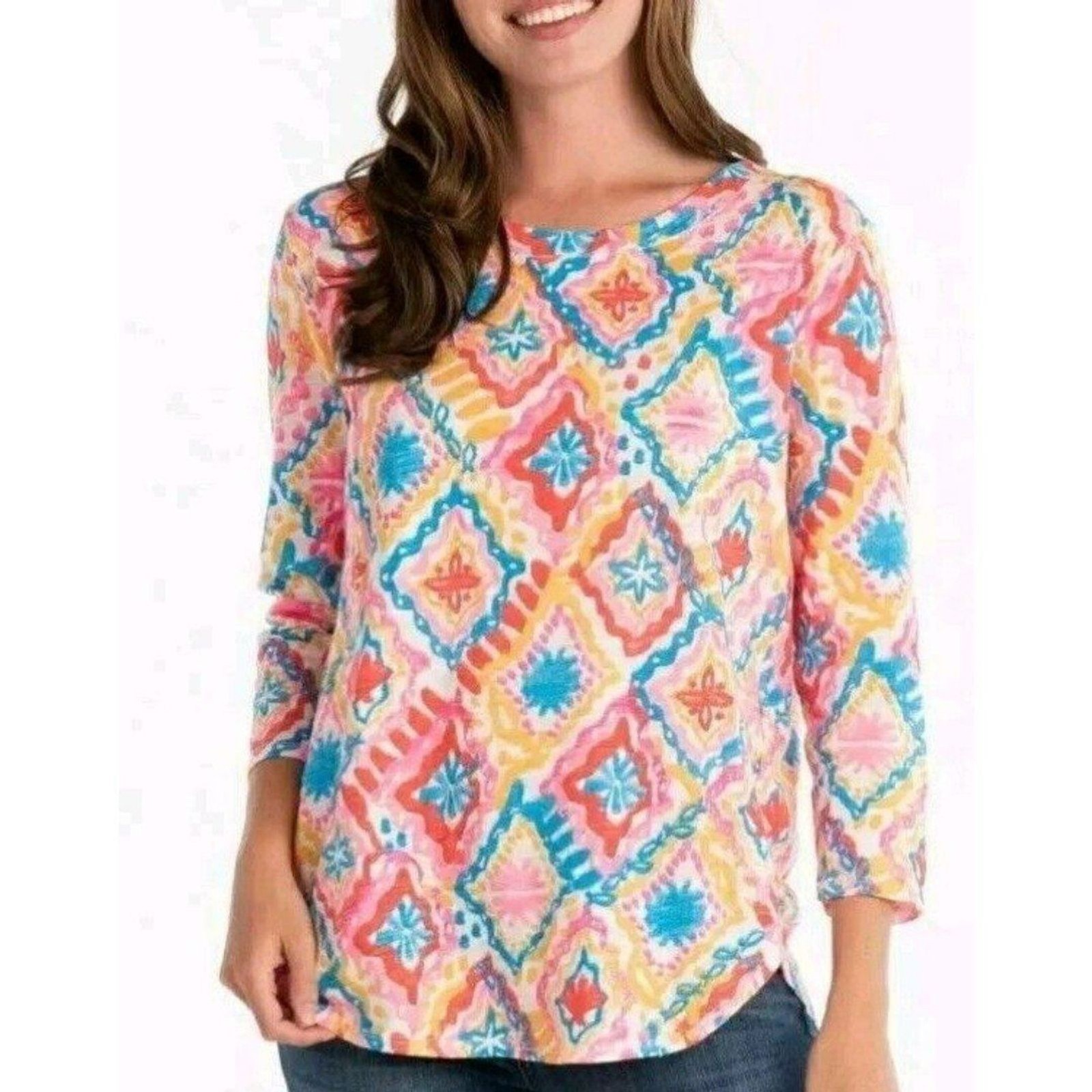 Fresh Produce Tunic Blouse Size XXL Catalina 3/4 Sleeve Cotton Pink