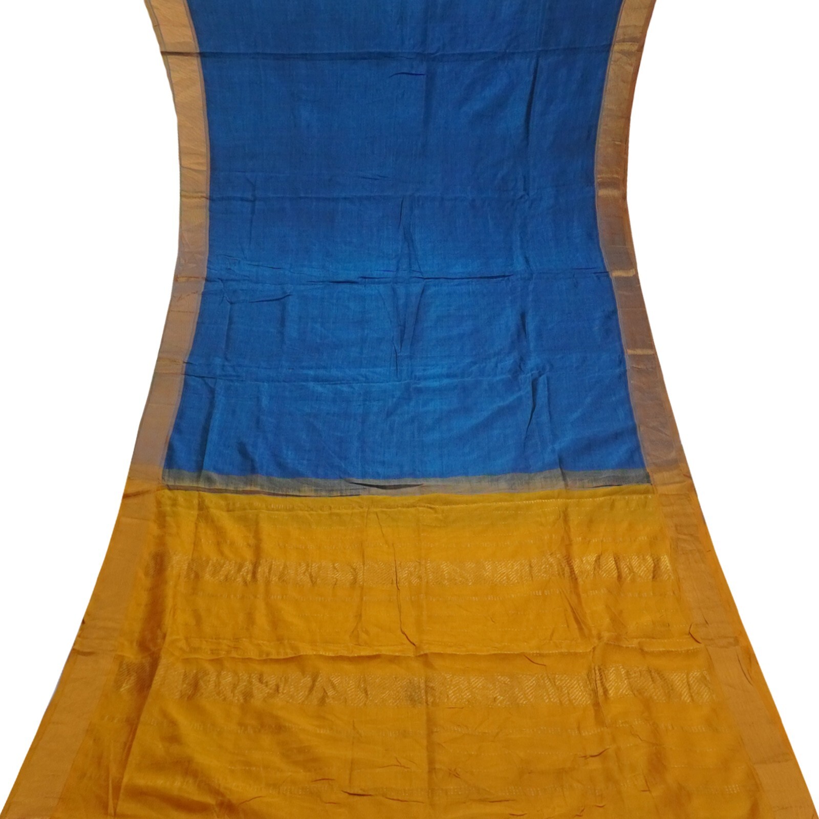 Vintage Peacock Blue Saree 100% Pure Cotton Zari Handwoven Sari 6YD Craft Fabric