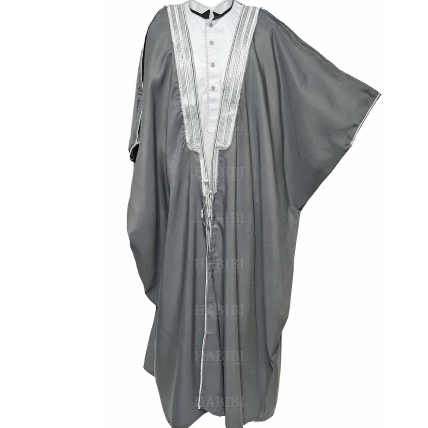 Men’s PREMIUM 3 Quarter Sleeve Arabian Bisht Grey Silver Cloak Arab Dress Tho