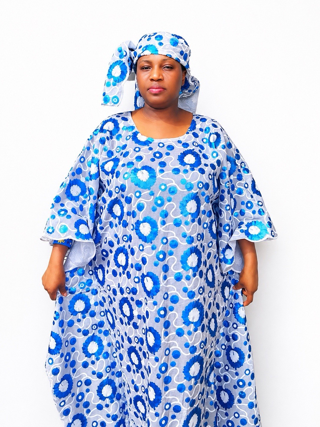 Women’s Multi-Color African Cotton Kaftan Dress w/ Headwrap One Size