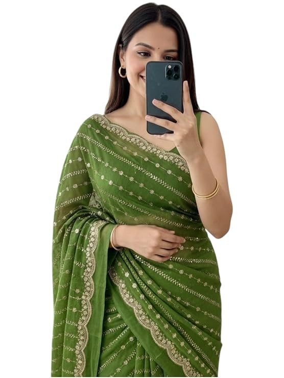 Embroidery Work Saree with Designer Border for Festive and Traditional Ethnic