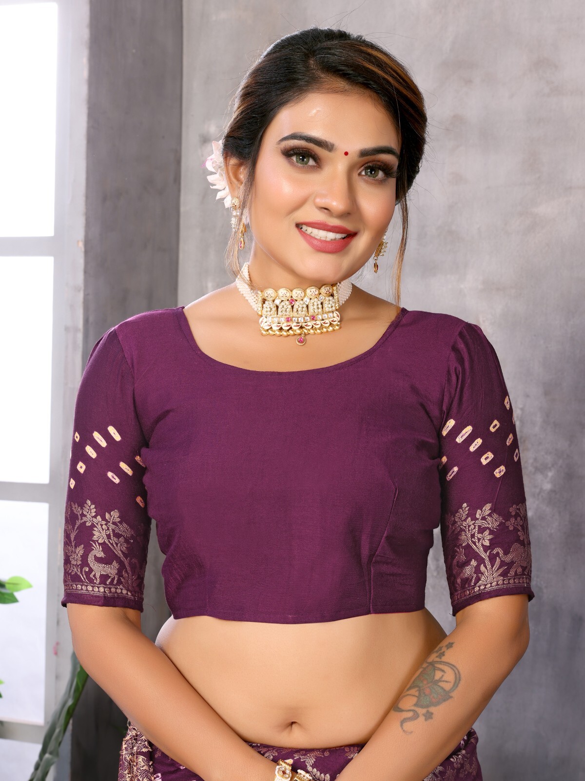 Purple Bandhej Bandhani Misco Pure Gaji Patola Chex Bandhani Saree With Blouse