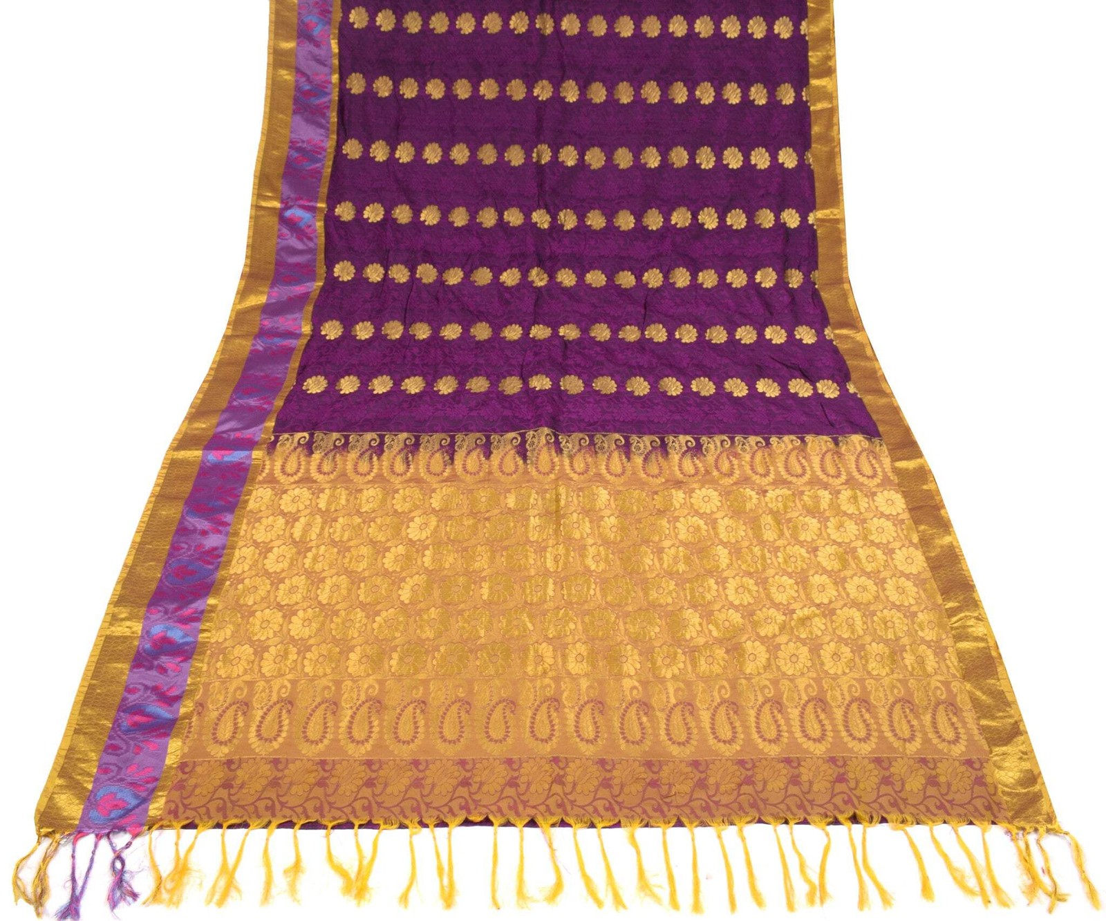 Sushila Vintage Purple Gold Jacquard Banarasi or Kanjivaram Art Silk Sari Fabric
