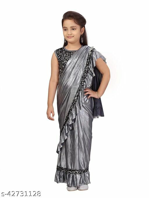 Modern Fancy & Festival Wear Kids, Girls Sarees Poly Silk – Free Shipping