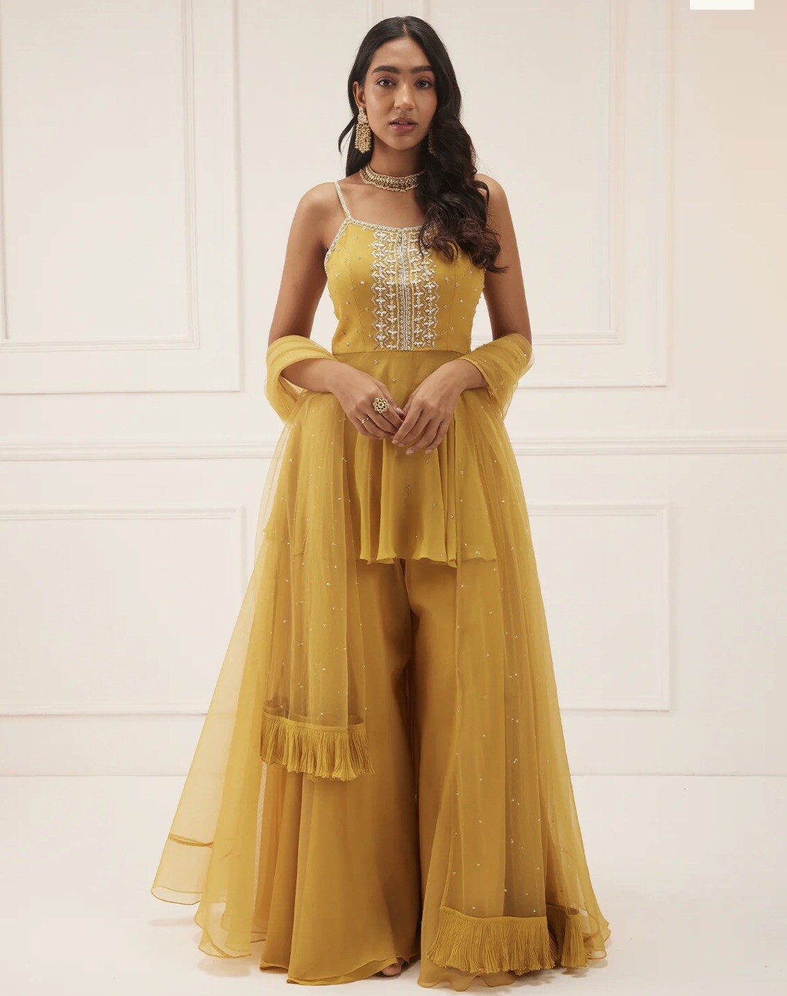 taaya sharara yellow Dress with Attached Dupatta Size M