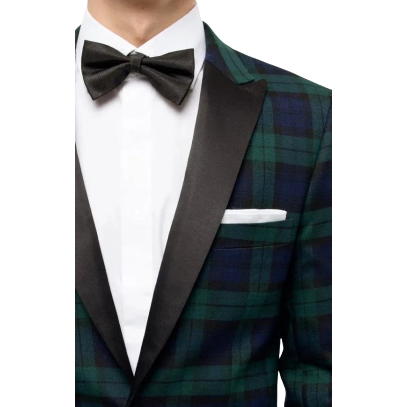 Mens Tartan Plaid Blazer Formal Dinner Jacket Satin Lapel Check Pattern Coat